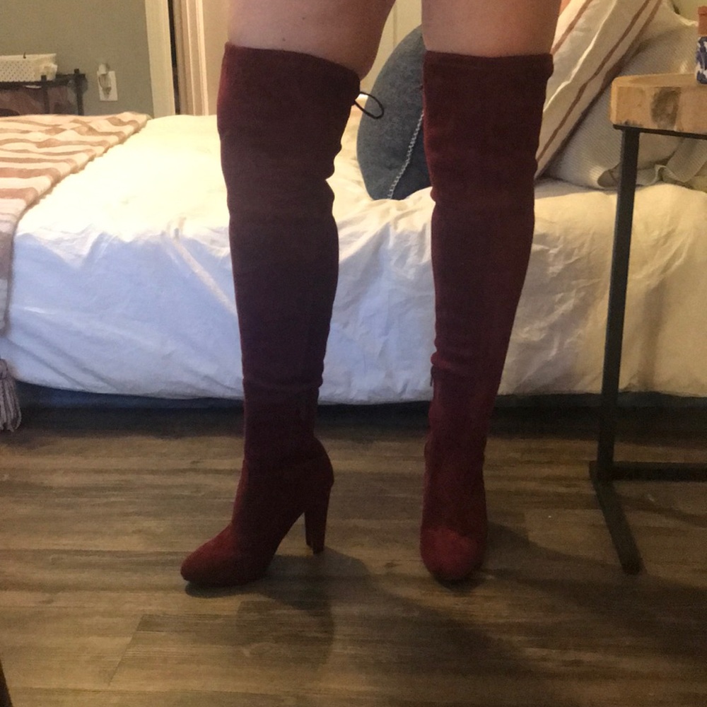 Charlotte Russe maroon thigh high boots